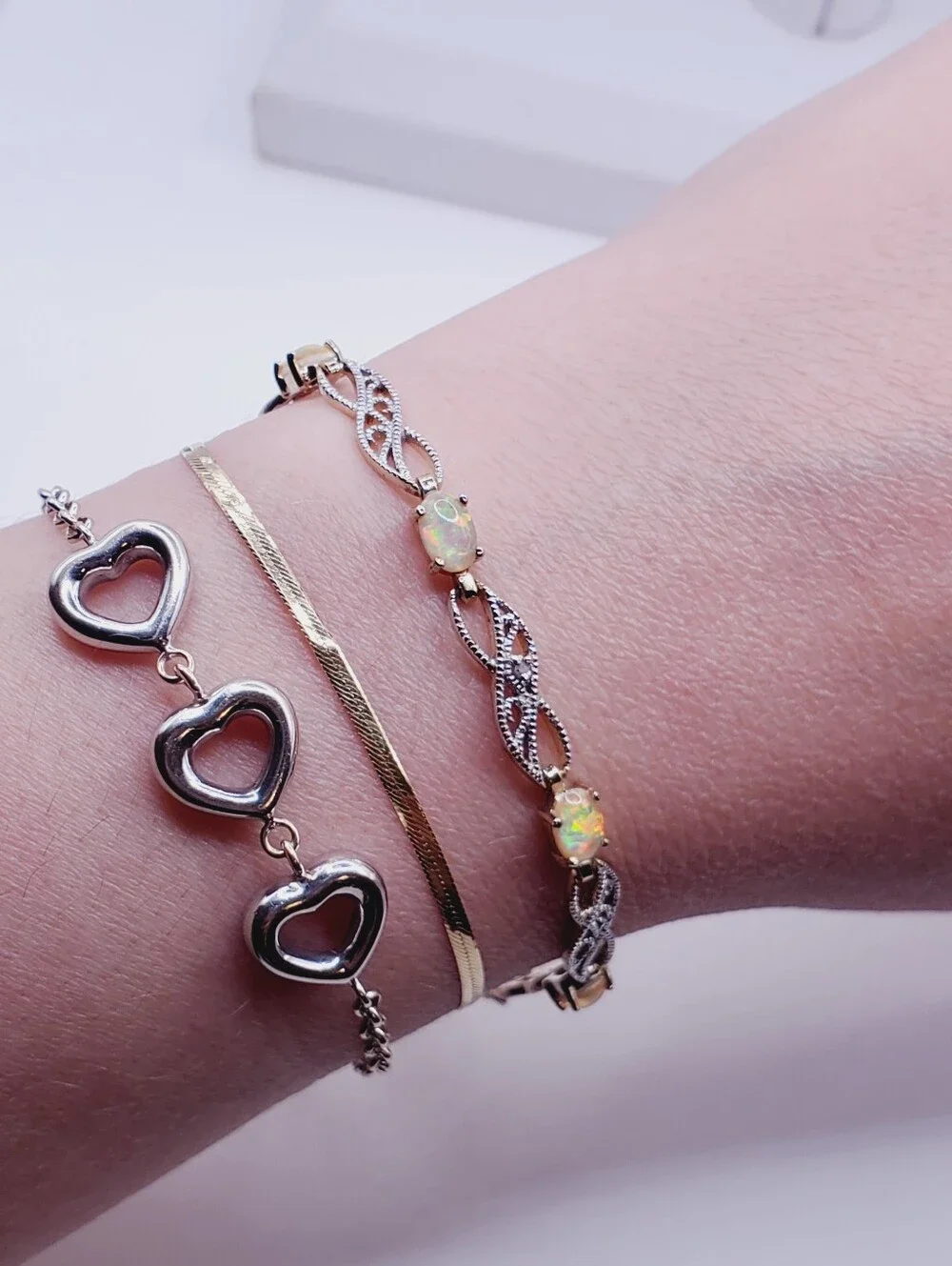 4 Carat Opal & Genuine Diamond Accent Bracelet - Yellow Gold - 925 Silver